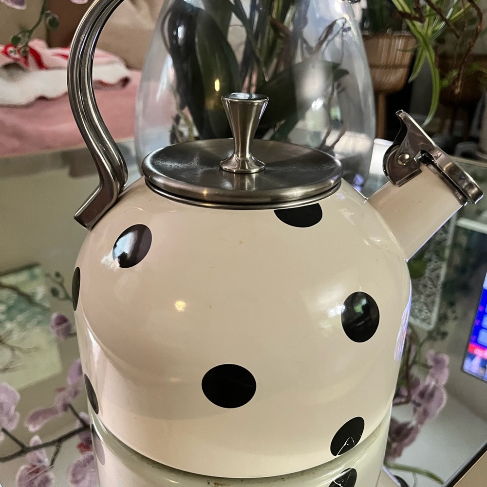 Kate Spade Polka Dot White and Black Kettle Teapot
